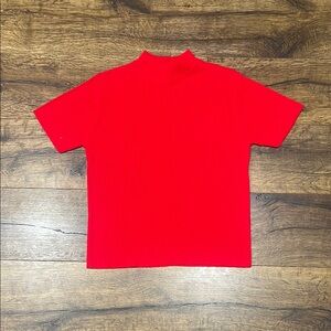 Vibrant Red Studio Works Petite Medium Ribbed Turtleneck Short Sleeved Top